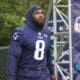 New England Patriots linebacker Ja'Whaun Bentley (8) steps on the field before an NFL football training camp, Wednesday, July 24, 2024, in Foxborough, Mass. (AP Photo/Steven Senne)