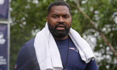 New England Patriots head coach Jerod Mayo steps on the field before an NFL football training camp, Wednesday, July 24, 2024, in Foxborough, Mass. (AP Photo/Steven Senne)