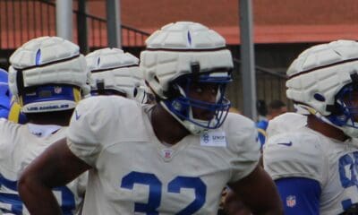 New England Patriots linebacker Ochaun Mathis, shown in training camp with the Los Angeles Rams