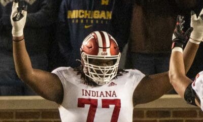 Indiana University offensive tackle Caleb Jones, signed to the New England Patriots practice squad