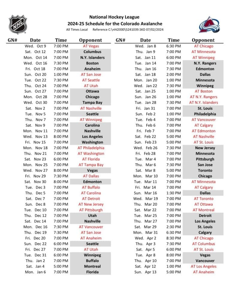 Your 2024/25 Colorado Avalanche Schedule Is Here; Important Dates To ...