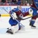 Oct 12, 2024; Denver, Colorado, USA; Colorado Avalanche goaltender Alexandar Georgiev (40) makes a save in the first period against the Columbus Blue Jackets at Ball Arena. Mandatory Credit: Ron Chenoy-Imagn Images