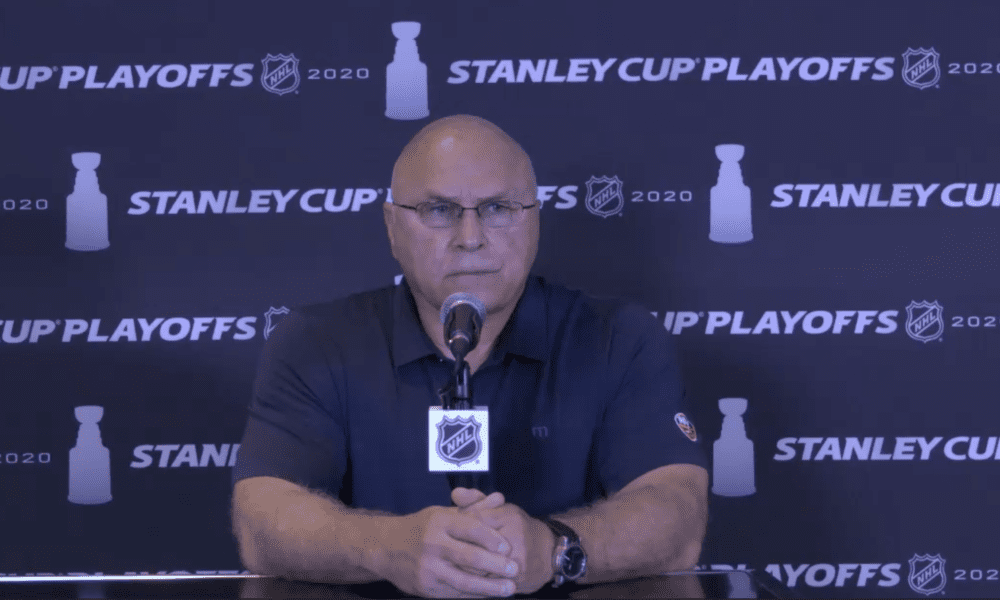 New York Islanders head coach Barry Trotz discussing Cal Clutterbuck