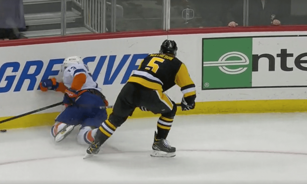 New York Islanders Mathew Barzal hit hard
