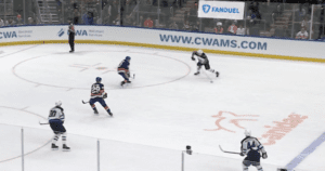 New York Islanders Zach Parise blocking a shot. 
